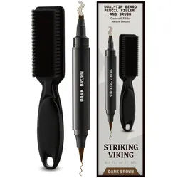 Striking Viking Bartauffüllstift und Bürste - Doppelspitzenstift Dunkelbraun Farbe 6 ml