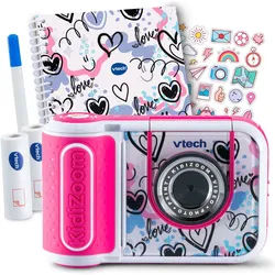 Vtech® KidiZoom Print Cam + Scrapbook Bundle Kinderkamera (5 MP, mit eingebautem Thermodrucker, inkl, Thermopapier, Scrapbook + Stift) rosa