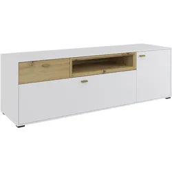 Hom`in Lowboard , Weiß, Eichefarben , Holz , Eiche , massiv , 1 Fächer , 1 Schubladen , 165x53x49.1 cm , Typenauswahl, Beimöbel erhältlich , Kleinmöbel