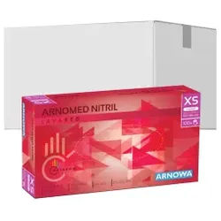 ARNOMED Nitril Lava Red Einmalhandschuhe, puderfrei, rot, Elastische und reißfeste Nitrilhandschuhe mit Rollrand, 1 Karton = 10 Packungen à 100 Stück, Größe XS