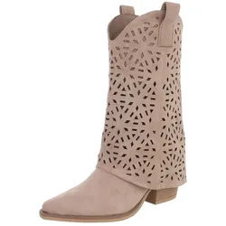 Ital-Design Moderne Damen-Stiefel mit Ausstanzungen für Alltag und Freizeit Westernstiefel (91117016) Blockabsatz Stiefel in Hellbraun braun 37 EU