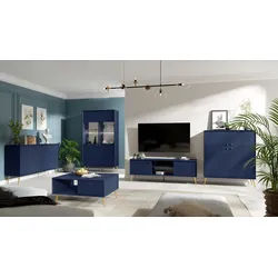 Raumhirsch Furniture Kommode Küchenbuffet, Kommode, Küchenschrank, Aufbewahrungsschrank (Maße: 105,4 x 122,4 x 40,5 cm (4 Türen, Goldene Füße und Griffe), inkl. Einlegeböden, Zeitlose Optik, Einfache Montage blau