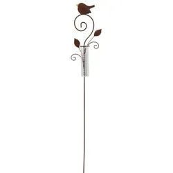 Frank Flechtwaren Gartenstecker Gartenstecker Vögelchen Metall Rost-Design 108cm – Regenmesser