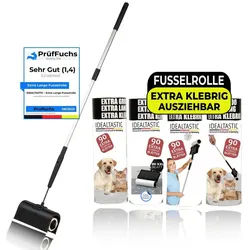 IDEALTASTIC Fusselroller Ausziehbare XXL Fusselrolle Tierhaare & Kleidung Fusselentferner, XXL Fusselrolle für Kleidung & Tierhaare, 4x90 Blatt