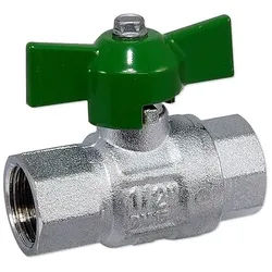 Kugelhahn 1/2'' IG x 1/2'' IG - DN 15 - Messing vernickelt - mit Flügelgriff grün - voller Durchgang - mit DVGW