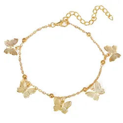 KARMA Fußkette mit Anhänger Fußkettchen Schmetterlinge Gold 22 cm modern (Geschenk für Sie, Urlaub Strand Abendmode Accessoires), filigrane Fusskette Fußschmuck goldfarben