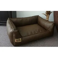 Hundebettenmanufaktur Hundekorb Hundesofa Schlafplatz Kunstleder Similpelle von XS bis XXL braun 60 cm x 80 cm