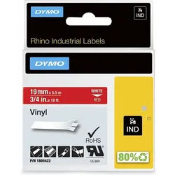 DYMO Druckerband Schriftband RHINO 1805422, 19 mm weiß auf rot