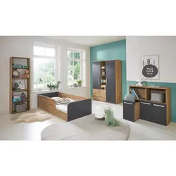arthur berndt Kinderzimmer Komplettset Alessio 4-tlg , Anthrazit, Eiche Artisan , Kunststoff , 7 Fächer , 5 Schubladen , 1x1x1 cm , Blauer Engel, Hergestellt in Deutschland , Babymöbel & Kindermöbel, Kinderzimmer & Jugendzimmer, komplette Jugendzimmer