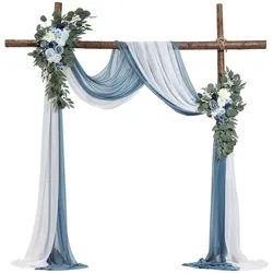 VEVOR Künstliches Blumenset für Hochzeit Bogen, blaue Blumen für Traubogen mit Vorhängen (4er-Set) – 2 Blumenarrangements, 2 transparente Vorhänge, für Zeremoniensträuße, Empfangshintergrunddekoration