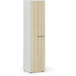 Schmaler Büroschrank PRIMO WHITE, 400 x 420 x 1781 mm, Eiche weiß/natur