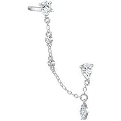 Hey Happiness Single-Ohrstecker Tropfen Zirkonia, Kettchen Ohrring Damen Silber 925, Ketten Ohrhänger, Ohrklemme Kristalle hängend, Vergoldet 18K silberfarben