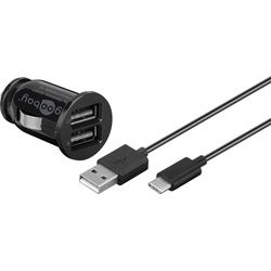 USB Type-C Auto-Ladeset (12W/2.4A) Kfz-Ladeadapter und USB Type-C Kabel 1.0m (schwarz)