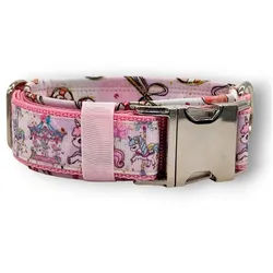 D by E Couture Hunde-Halsband Halsband 50mm "Jahrmarkt IV", gepolstert, verstellbar, 50mm breit, Handmade rosa M (ca. 36-42cm)