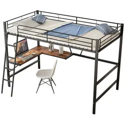 Gotagee Hochbett Eisenbett mit Schreibtisch Metallbett Jugendbett Kinderbett 90x200cm
