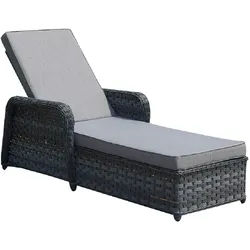 Gartenmöbel Gartenliege Sonnenliege GRENADA 202 x 55/30 x 74 cm anthrazit aus Rattan mit Kissen