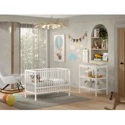 DINO Baby Set best. aus Babybett und Wickelregal, Buche massiv - versch. Ausführungen - Weiß
