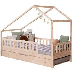 Mid.you Hausbett , Naturfarben , Holz , Birke,Kiefer , Schichtholz,massiv , Höhe ca. 16 cm , seitenverkehrt montierbar , 120x200 cm , transformierbar, nur für Rollroste geeignet, bodentiefer Einstieg , Babymöbel & Kindermöbel, Kinderzimmer & Jugendzimmer, Kinderbetten, Spielbetten