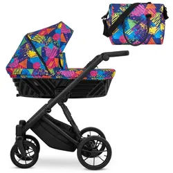 KUNERT Kombi-Kinderwagen IVENTO 2in1 Kinderwagen mit schwarzem Rahmen und Zubehör, TÜV NORD und ZETOM zertifiziert, antibakterielle Bambusmatratze bunt|lila