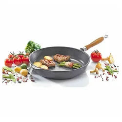 Krüger Bratpfanne Eisenguss-Pfanne Rustica mit Kirschholzgriff, traditionelle Qualität schwarz Ø 24 cm