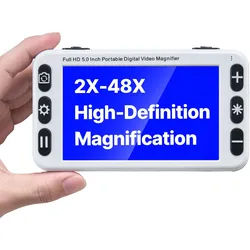 VEVOR Tragbare digitale Lupe, 5 Zoll HD elektronische Leselupe, Lesehilfe für Sehschwäche, 2- bis 48-facher Zoom, mit 13 MP Nah- & Fernobjektiv, 26 Farben, AV- & HDMI-Ausgang, klappbarer Griff
