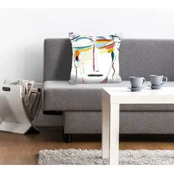 Dekokissen QUEENCE "Kim", bunt (bunt, bedruckt), B:40cm L:40cm, Polyester, Dekokissen_Sitzkissen_Kissenhüllen, Kissenhülle,Abstraktes Gesicht,Modern,Kunstvoll,Geometrisch