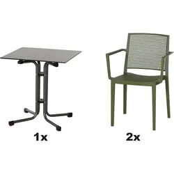 SIENA GARDEN Urban Lights Set 3teilig Square Sessel gastrotauglich olive mit Tisch Sola 65x65