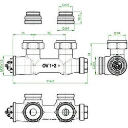 OVENTROP-Anschlussarmatur Multiblock T" 1/2"AG x 3/4"AG, 1-u.2-Rohr,Messing, Ec..."