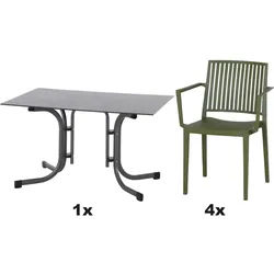 SIENA GARDEN Urban Lights Set 5teilig Lane Sessel gastrotauglich olive mit Tisch Sola 120x80