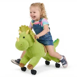 VEVOR Reitpferd auf Rollen 55cm, 40kg Belastbare Stehpferd mit Soundfunktion, Spielpferd mit Weichem Sitz Griffen & 360° Lenkrollen, Grüner Dinosaurier zum Draufsitzen & Reiten für Kinder ab 3 Jahren