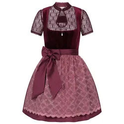 Steigenhöfer Manufaktur Dirndl Damen im Set - Franziska - Vollständiges Oktoberfest Outfit (Komplettes Dirndl Set, Das Set beinhaltet Kleid, Bluse und Schürze) Midi Dirndl - 60cm Rock - Feine Samtoptik und Perlenapplikation rot 44