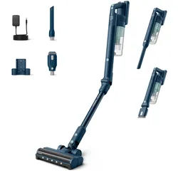 PHILIPS Akku-Hand-und Stielstaubsauger "XC5242/10 5000 Series „Teppichwunder“ mit Flexrohr", blau (salbeiblau), B:25,2cm H:120cm T:23cm, Akkusauger, mit bis zu 60 Minuten Laufzeit und TriActive Multi-LED-Düse