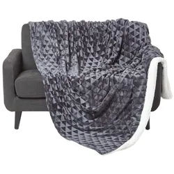 Homescapes Kuscheldecke Sherpa 160/200 cm, Samtdecke mit Dreieckmuster , Dunkelgrau , Textil , Grafikmuster , Rechteckig , 160x200 cm , Heimtextilien, Wohntextilien, Decken, Kuscheldecken