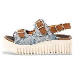 Art für Damen. 11677S1H7003_0MU Blaue Brighton Ledersandalen (37), Stoff, 3 bis 5 cm, Schnalle, Lässig, Mehrfarbig