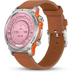 Popglory S136 Smartwatch (3,7 cm, android ios), Smartwatch mit AMOLED Display, Bluetooth Telefonie und 110 braun