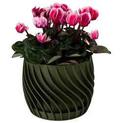Shapes - Decorations Blumentopf The Plant Pot - Blumentopf mit integriertem Unterteller (Einzelmodell, 1 x Blumentopf mit integriertem Untersetzer), Spiraloptik grün Ø 12 cm