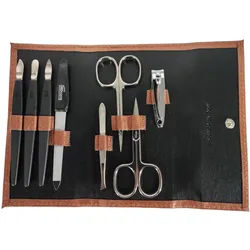 EloModa Maniküre-Kosmetik-Etui Nagelpflege Set 8-tlg. Echtleder Etui, Maniküre Pediküre, Solingen, 8 tlg., Made in Germany braun