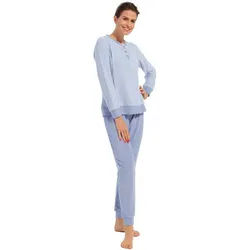 Pastunette Schlafanzug Damen Frottee Schlafanzug Warm (2 tlg) auch als Hausanzug blau 46