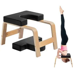 VEVOR Yoga Kopfstandbank Inversionsstuhl 136 kg Tragkraft für das Familien-Fitnessstudio, Kopfstandtrainer mit Holzrahmen und PU Polster, Stand-Yoga-Hocker für Kraft- und Gleichgewichtstraining