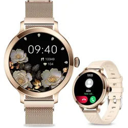 Efolen 07J Smartwatch (2,7 cm, android ios), Damen Smartwatch mit 1.1" AMOLED Display, Bluetooth Anruf goldfarben