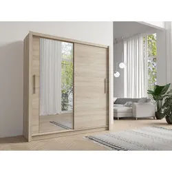 Raumhirsch Furniture Kleiderschrank Garderobenschrank, Schwebetürenschrank, Schrank mit Spiegel (Maße: 154,4 x 62 x 214,4 cm, Einfache Montage, stabile Konstruktion) Schiebetüren, Aluminiumgriff, viel Stauraum 155 cm x 214 cm x 62 cm
