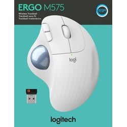 Logitech Maus M575, Ergo, Wireless, Unifying, Bluetooth, weiss Optisch, 400-2000dpi, 5 Tasten, Trackball, Retail