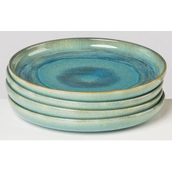 Gipfelstück Dessertteller Tiefer See, (4 St), Scandi-Style, glänzende Reaktivglasur, jedes Stück ein Unikat blau|grün