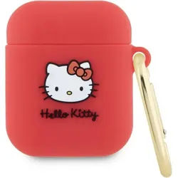 Hello Kitty HKA23DKHSF Airpods 1/2 cover fuksja/fuschia Silicone 3D Kitty Head (Kopfhörer Hülle), Kopfhörertasche + Schutzhülle, Rot