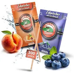 Stoxser Mundpflegecenter Stoxser 300x Zahnstocher mit Geschmack 2er Pack, 300x Zahnstocher mit Geschmack 2er Pack, Kein Kaugummi Unterstützend zu Zahnpasta Zahnseide Zuckerfrei blau|orange