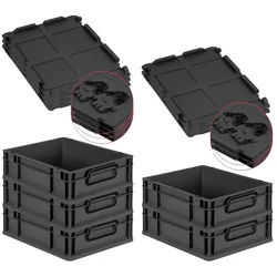 PROREGAL SuperSparSet 5x Eurobox NextGen Color mit Scharnierdeckel & Verschlüssen, HxBxT 12x30x40cm, 11L, Schwarz, Griffe schwarz zu, Eurobehälter