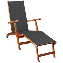 furnicato Gartenliege Sonnenliege Echtholz 167x56x75 cm mit Anthrazit Kissen, 1 St. schwarz