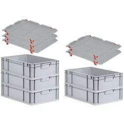 PROREGAL SuperSparSet 5x Eurobox NextGen Grip mit Auflagedeckel & 4 roten Verschlüssen, HxBxT 17x40x60cm, 34L, Grau, Griffe zu, Eurobehälter