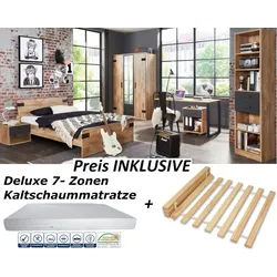 möbel-direkt.de Jugendzimmer-Set Liverpool in Plankeneiche und Graphit, (Komplett Set, 8-tlg., in verschiedenen Zusammenstellungen auswählbar), Made in Germany braun