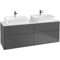Villeroy & Boch Finion Waschtischunterschrank, 4 Auszüge, für 2 Waschbecken, 1600x603x501mm, Glass White Matt, F18100HG, Farbe: Midnight Blue Matt Lacquer